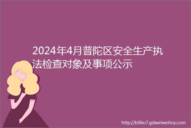 2024年4月普陀区安全生产执法检查对象及事项公示